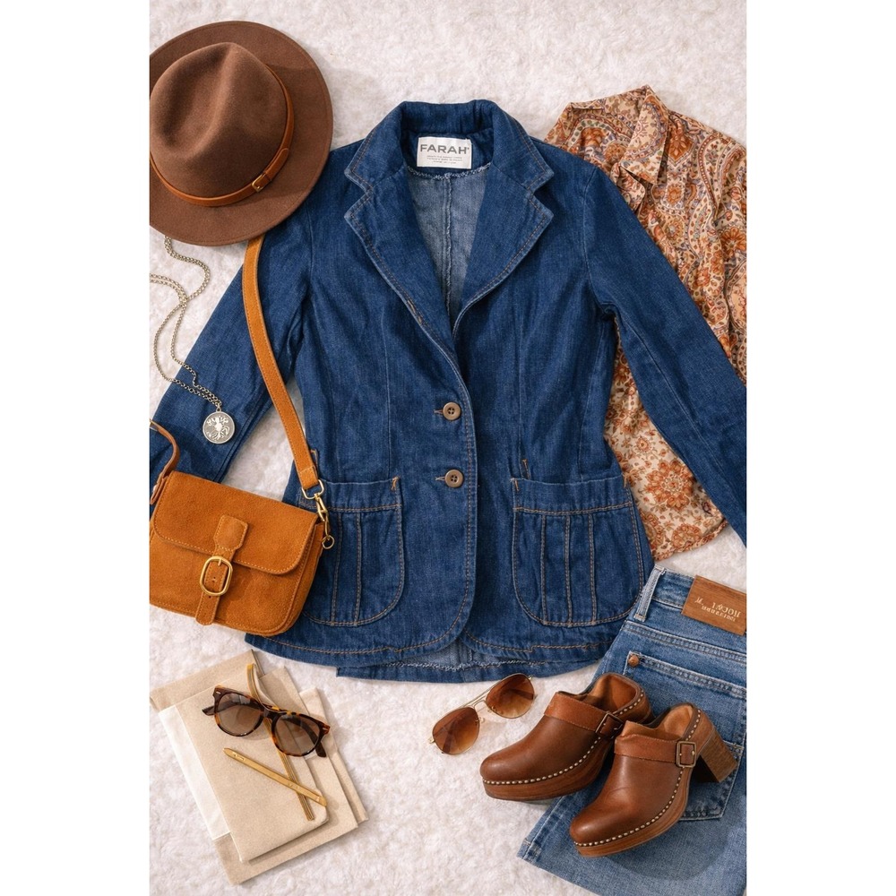 Kids Vintage 70s Denim Blazer Blue Western Americana Farah Made in‎ USA